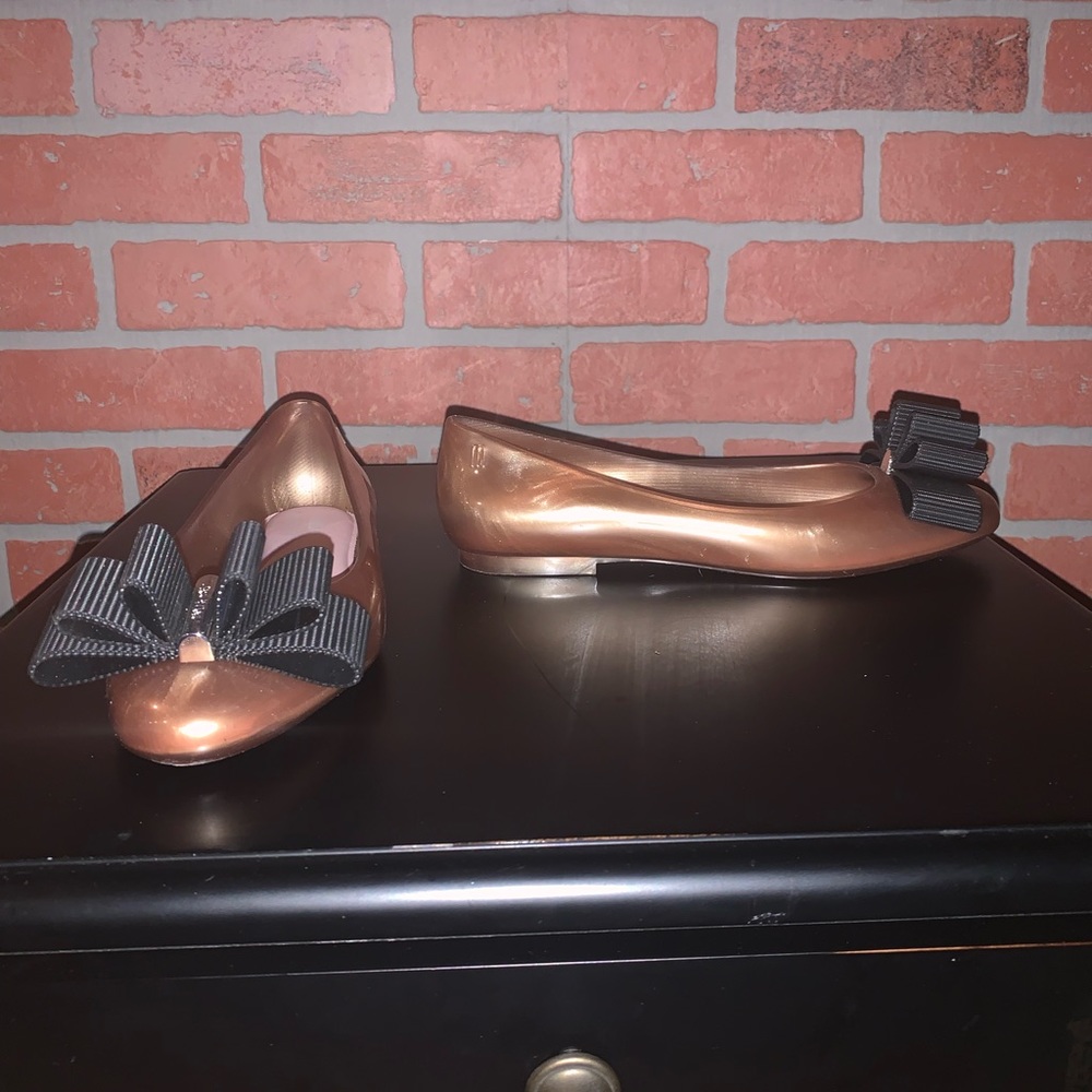 Melissa + Jason Wu gold glossy flats